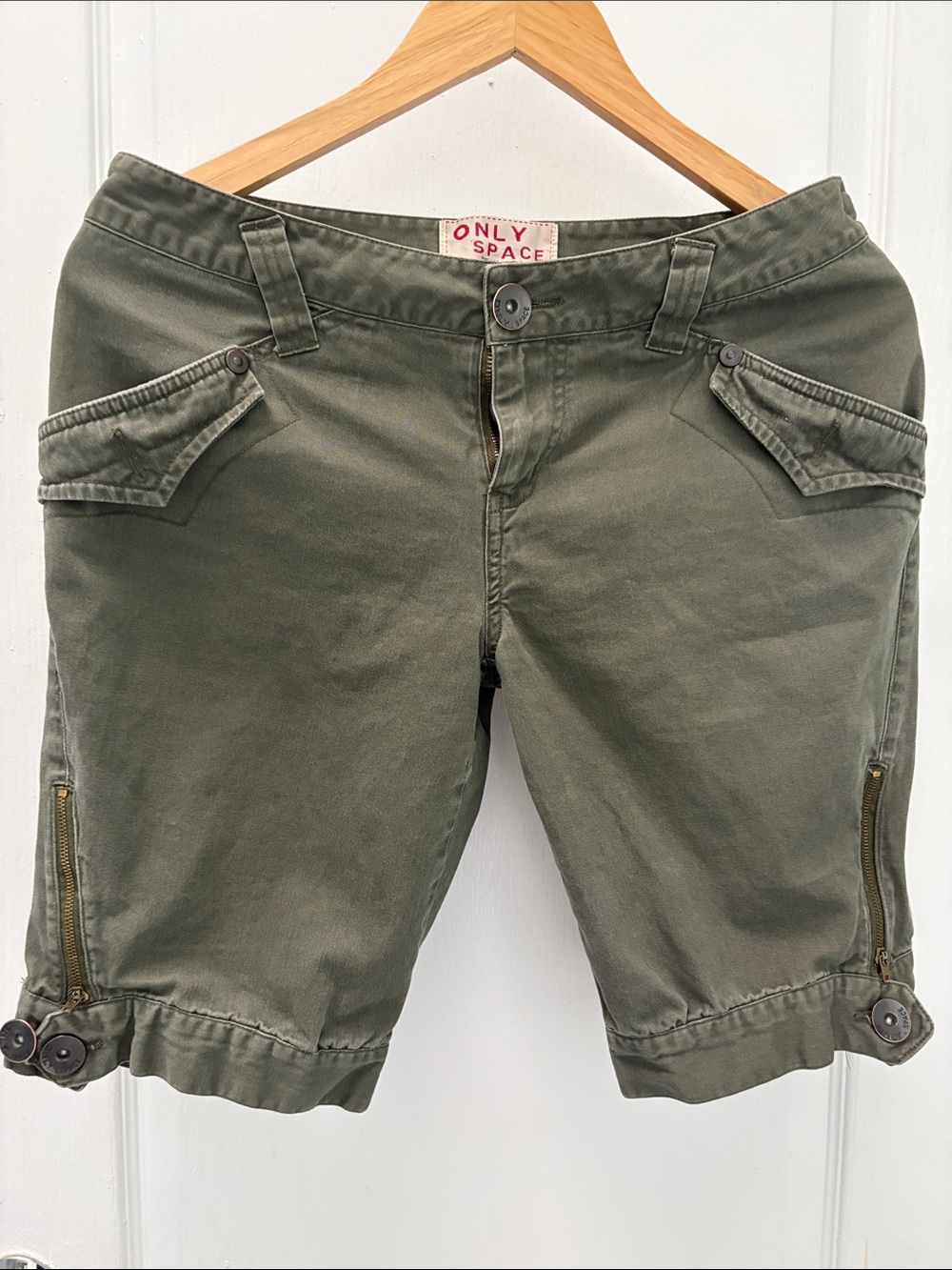 Olive Green Women's Cargo Bermuda Shorts